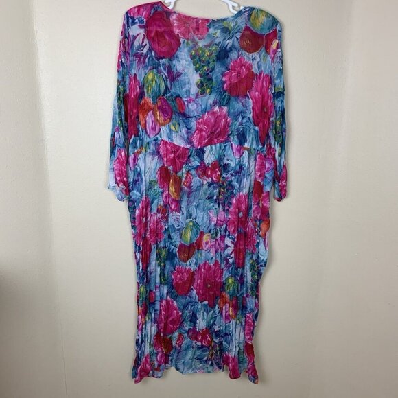 Vintage 2 Rare Womens 2X Dress Colorful Flowy Floral Abstract Maxi 80s Crinkle - Picture 9 of 16